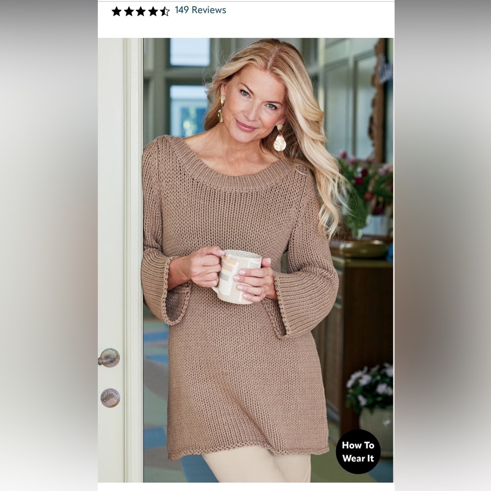 Soft Surroundings Taupe Scoop Neck Knit Tunic Sweater